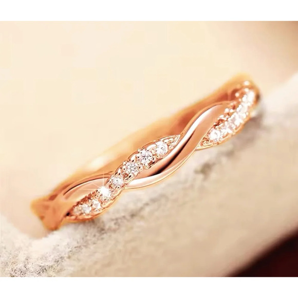 NEW 14k Rose Gold-Plated S925 Simulated Diamond Eternity Twist Ring, Size 7.5 - Picture 7 of 14